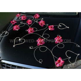 Kunniamerkki hääauto tumma pinkki orkideat